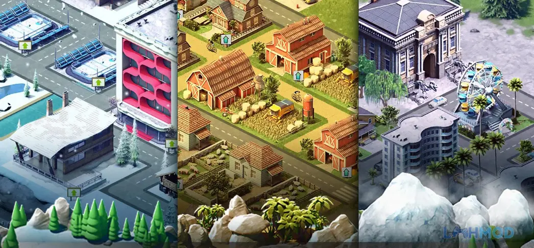 Ảnh 3 của Tải City Island 4 Mod Apk 3.3.2 (Free Shopping) cho Android iOs Tổng quan một thành phố lớn trong City Island 4 với nhiều công trình kiến trúc khác nhau