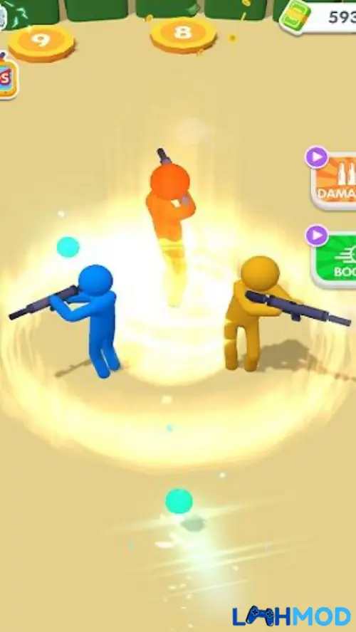 Ảnh 3 của Tải Coin Shooter Mod Apk v1.1.2 (Vô hạn tiền) Người que trong game Coin Shooter đang bắn đạn vào các khối tiền xu