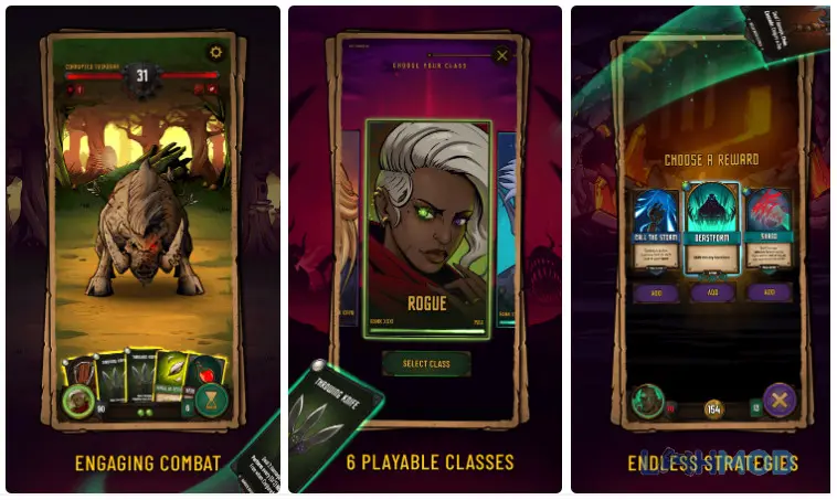 Ảnh 4 của Tải Dawncaster Deckbuilding RPG Apk v1.14.071 cho Android iOs Một màn hình chiến đấu khác trong Dawncaster Deckbuilding RPG, với giao diện người dùng và lá bài