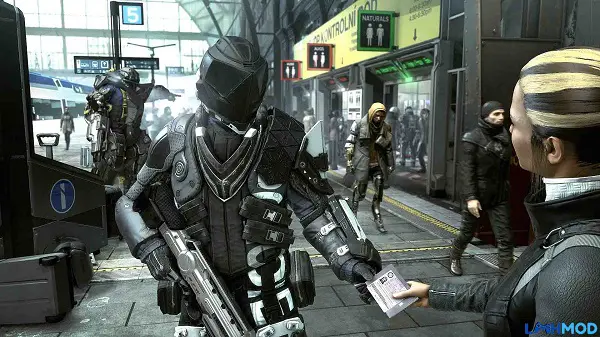 Ảnh 2 của Tải Deus Ex Mankind Divided Apk 1.2.1.2524 cho Android, IOS Cảnh Adam Jensen đang thực hiện nhiệm vụ lén lút trong Deus Ex Mankind Divided