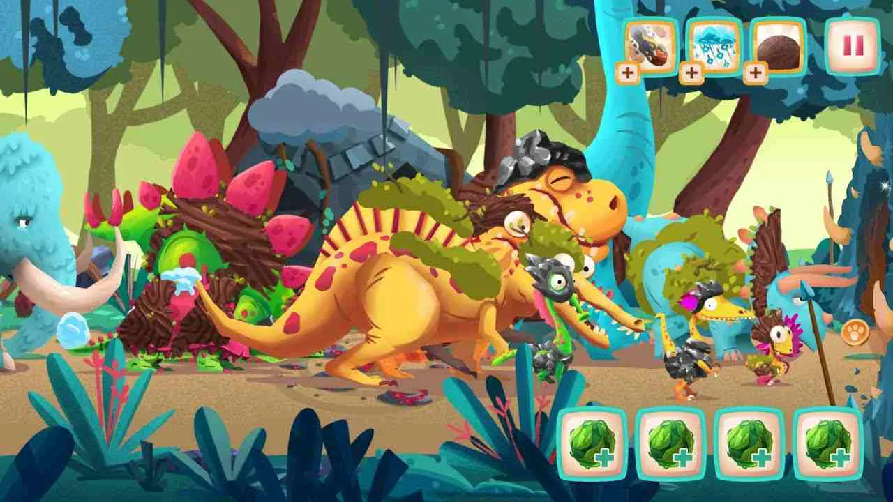 Ảnh 4 của Tải game Dino Bash Mod APK 1.9.5 (Menu, Vô Hạn Tiền) Hình ảnh màn hình chính của game Dino Bash Mod với nhiều loại khủng long