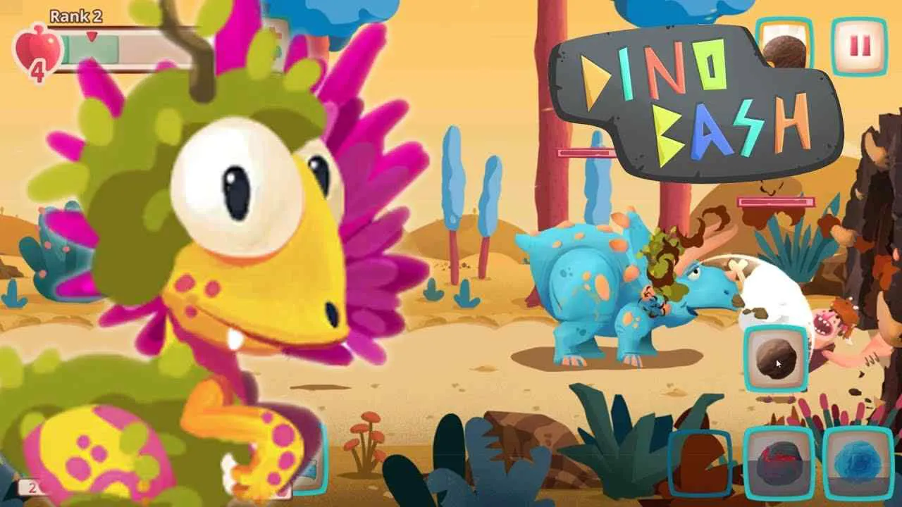 Ảnh 6 của Tải game Dino Bash Mod APK 1.9.5 (Menu, Vô Hạn Tiền) Cảnh chiến đấu trong game Dino Bash Mod với khủng long và người nguyên thủy