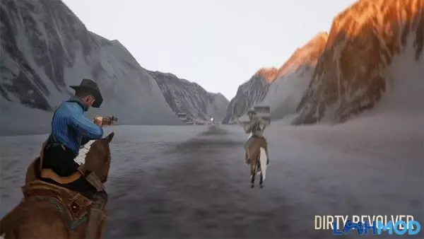 Ảnh 2 của Tải Dirty Revolver APK 4.1.0 (Vô hạn tiền) cho Android iOS Góc nhìn cận cảnh một cảnh đấu súng căng thẳng trong Dirty Revolver