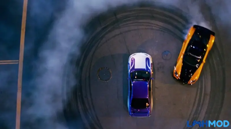 Ảnh 3 của Tải Donuts Drift Mod Apk 1.5.20 (Vô hạn tiền/ Không quảng cáo) Giao diện gameplay Donuts Drift với xe ô tô đang drift và giao diện điểm số