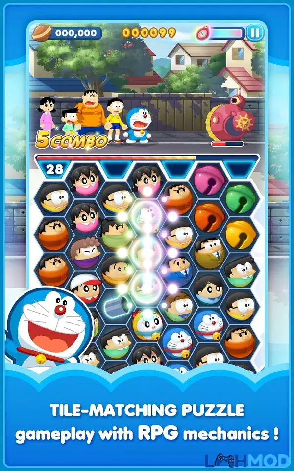 Ảnh 3 của Doraemon Gadget Rush Mod Apk 1.3.0 (Vô năng lượng) Alt text mô tả các nhân vật Doraemon, Nobita, Shizuka, Jaian, Suneo