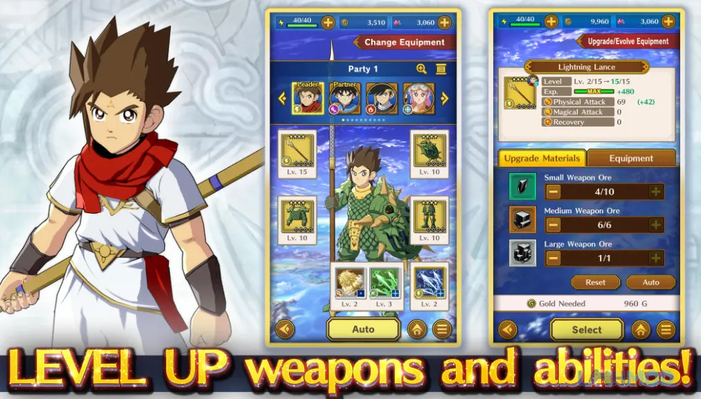 Ảnh 4 của Tải DQ Dai A Heros Bonds Mod Apk 1.16.1 (God Mode, Attack Multiplier) cho Android iOs Minh họa hệ thống vũ khí đa dạng trong game