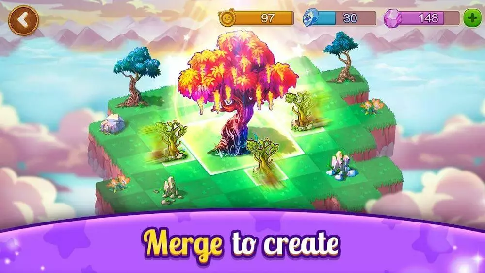 Ảnh 2 của Tải game Fantastic Pets Mod APK 1.0.51 (Menu, Vô Hạn Gems) Giao diện Fantastic Pets Mod hiển thị các sinh vật và vật phẩm đang chờ được hợp nhất