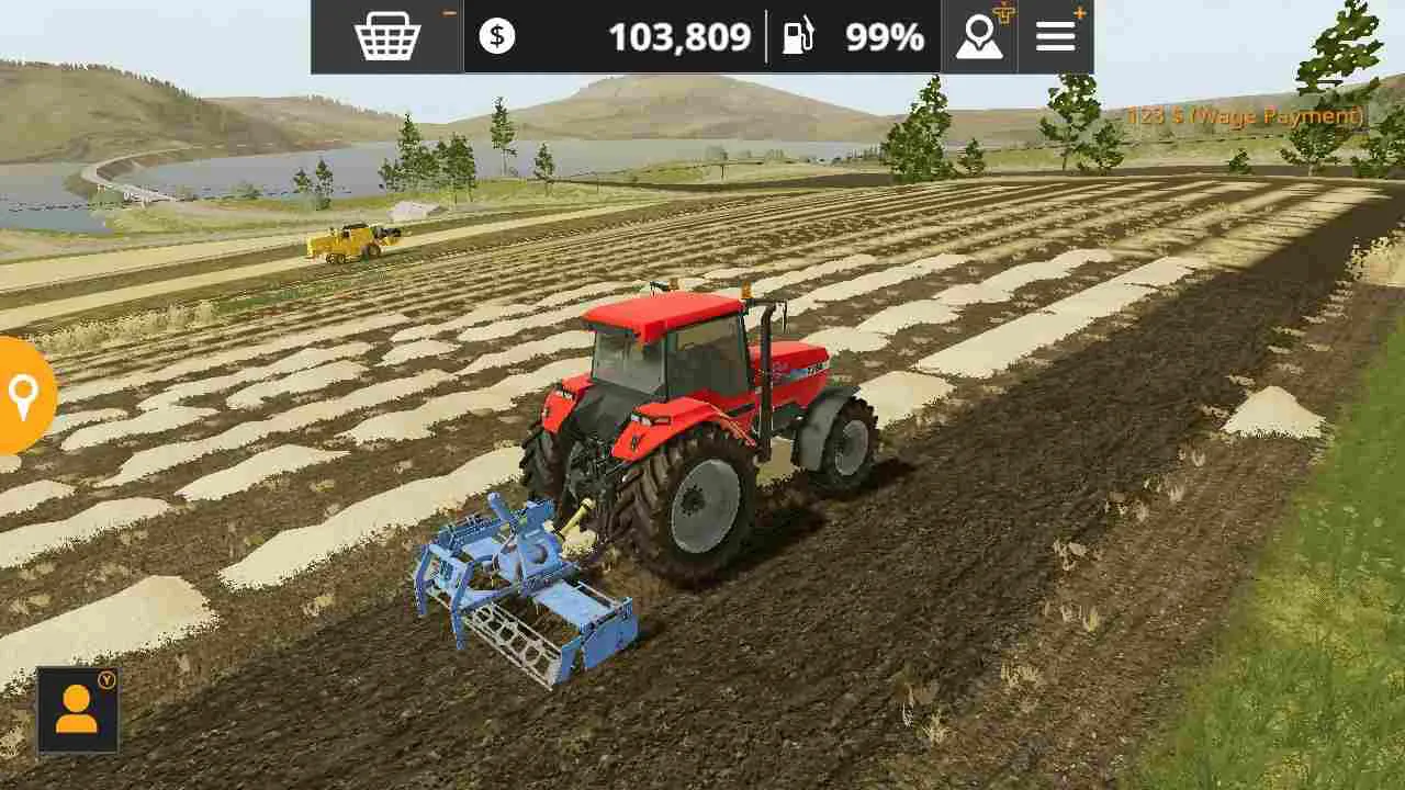 Ảnh 2 của Tải Farming Simulator 20 Mod APK v0.0.0.90 (Vô Hạn Tiền) Một chiếc máy kéo hiện đại đang làm việc trên cánh đồng