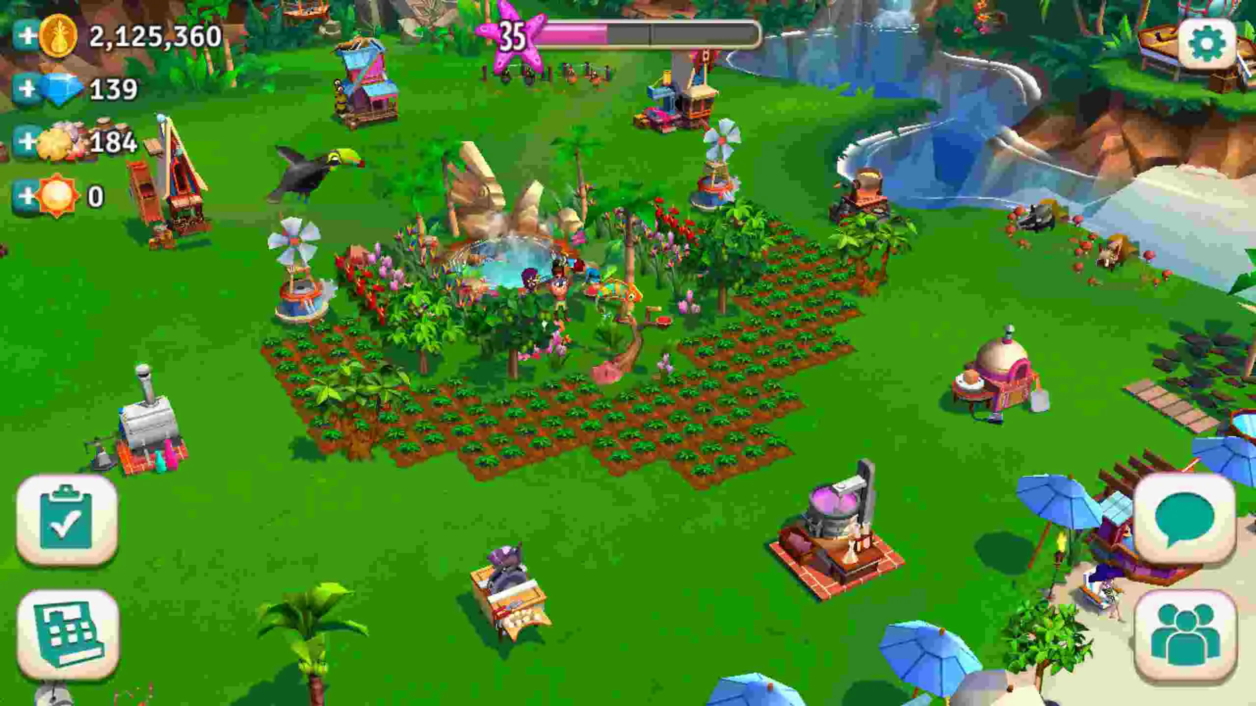 Ảnh 2 của FarmVille 2: Tropic Escape Mod APK 1.140.9422 (Mua sắm miễn phí) Nông trại nhiệt đới với cây cối và công trình đang phát triển