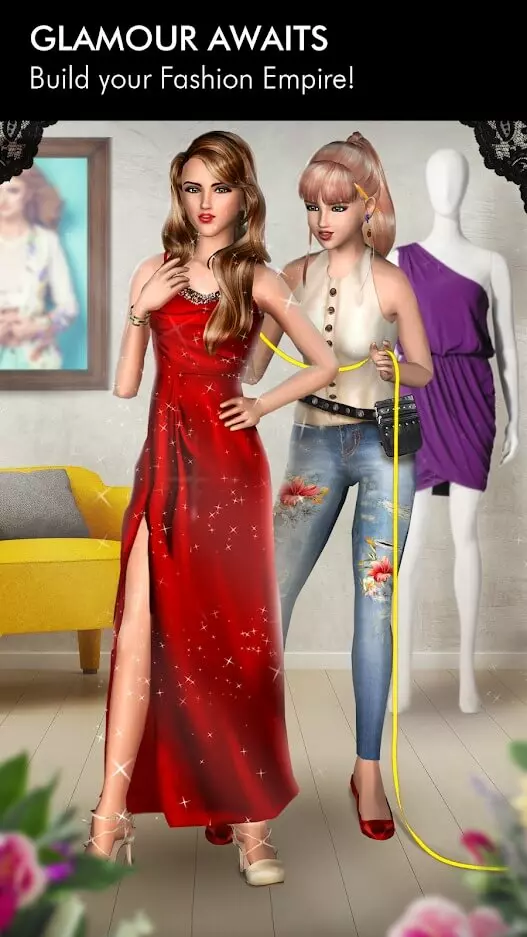 Ảnh 2 của Tải Fashion Empire Mod APK 2.96.0 (Vô hạn tiền/vé, Mở khóa VIP) Giao diện chính của Fashion Empire Mod với cửa hàng thời trang