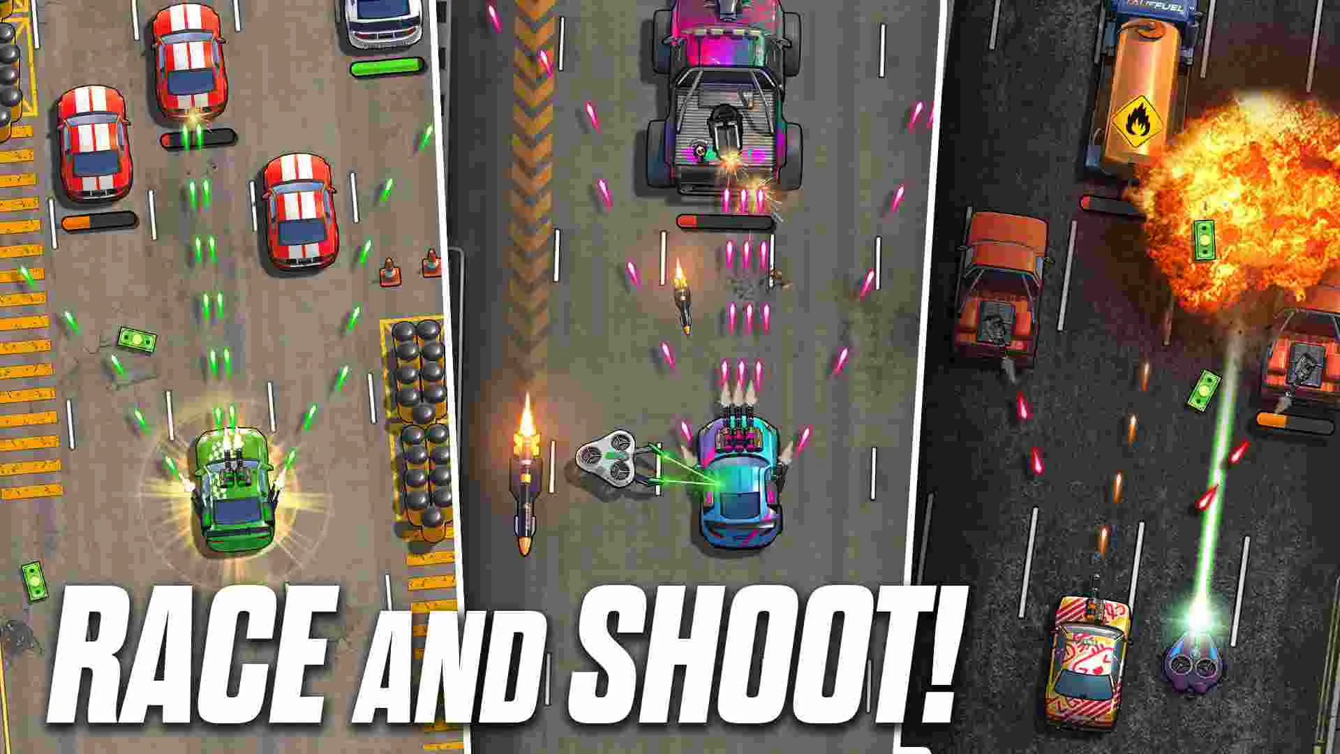 Ảnh 2 của Fastlane: Road to Revenge Mod APK 1.48.0.260 (Menu, God Mode) Cảnh xe địch nổ tung sau khi bị tấn công dữ dội