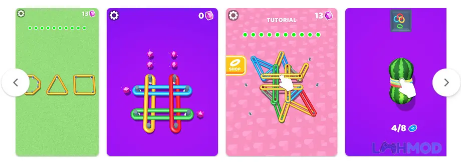 Ảnh 6 của Tải Flexy Ring Apk 1.0.32 cho Android iOs Giao diện game Flexy Ring với nhiều dây cao su và chốt gỡ