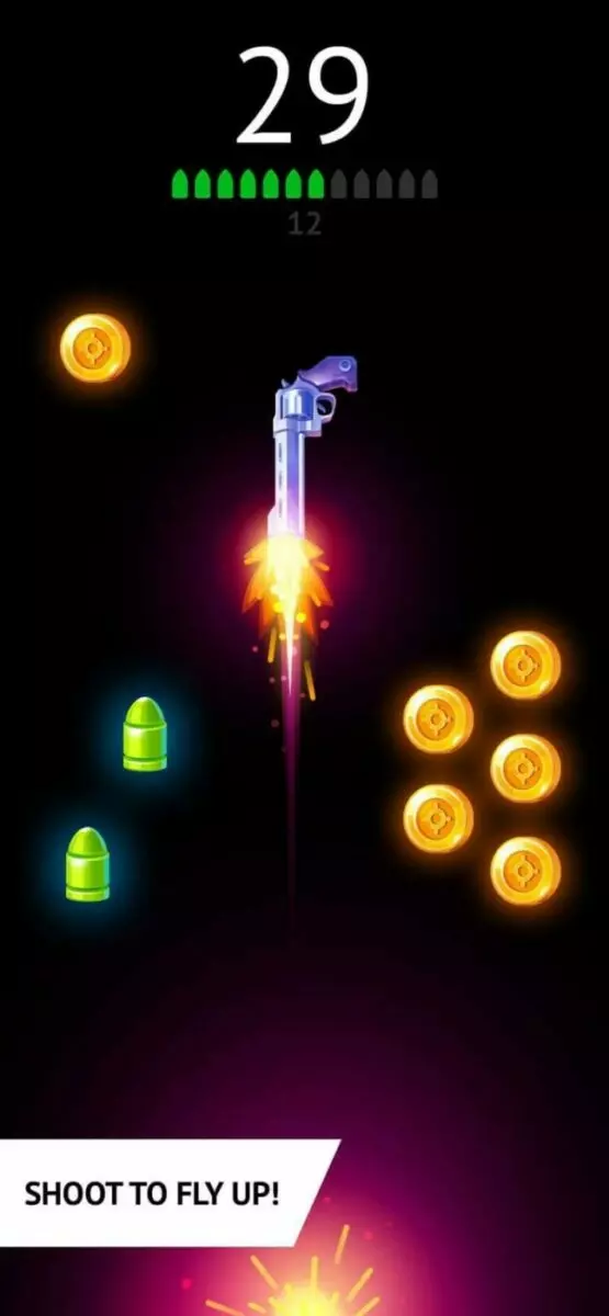 Ảnh 3 của Tải game Flip the Gun Mod APK 1.2 (Vô Hạn Tiền) Cảnh trong game Flip the Gun, súng đang bắn và tạo hiệu ứng ánh sáng