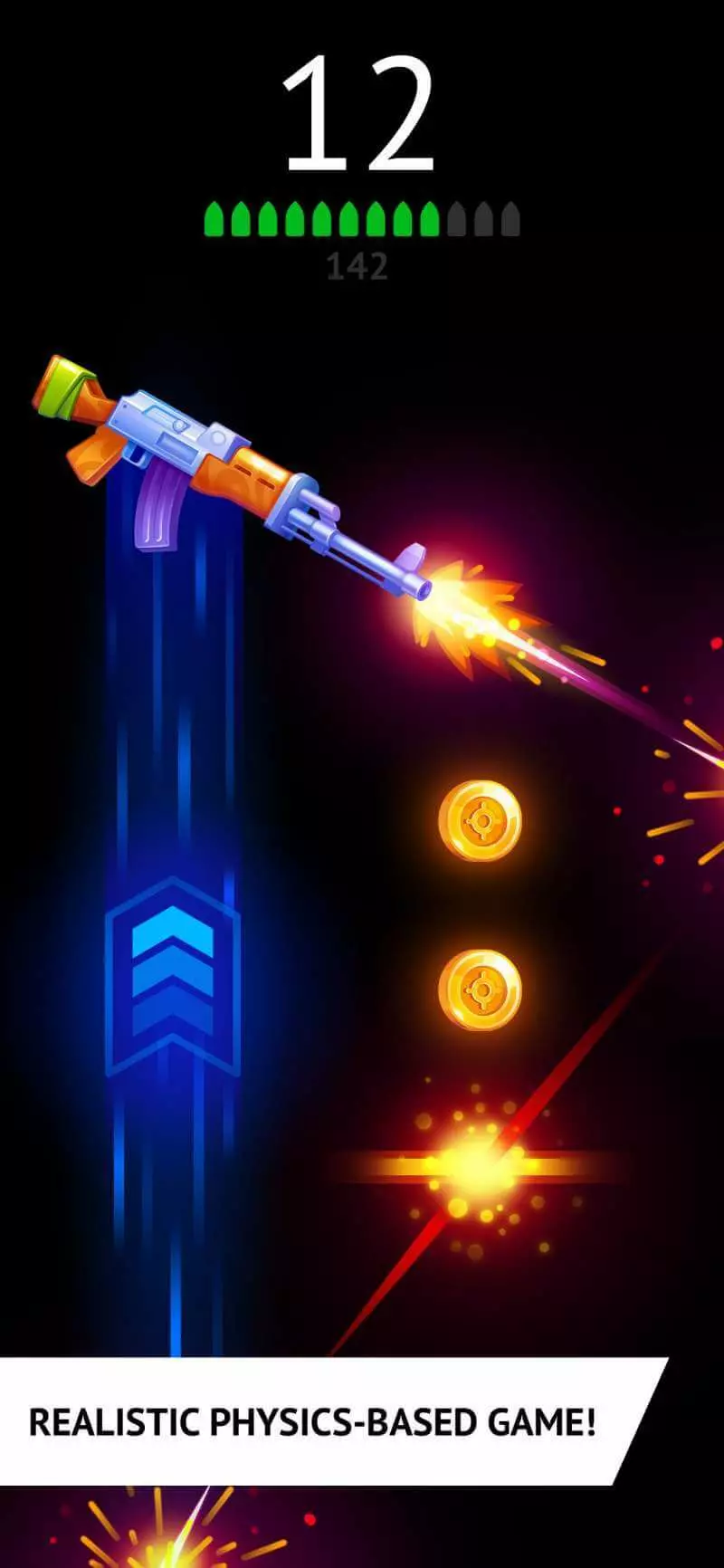 Ảnh 4 của Tải game Flip the Gun Mod APK 1.2 (Vô Hạn Tiền) Giao diện chọn súng và thông tin điểm số trong Flip the Gun