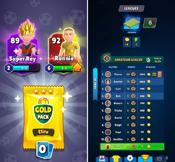 Ảnh 3 của Football Clash Mod APK 0.79 (Menu, Vô Hạn Vàng, Kim Cương, Năng lượng) Màn hình chọn cầu thủ trong Football Clash Mod với nhiều cầu thủ khác nhau