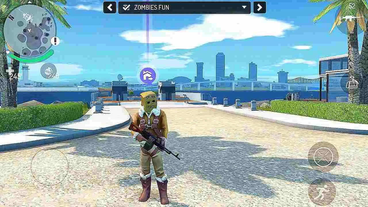 Ảnh 2 của Tải Gangstar New Orleans Mod APK v2.1.9a (Vô Hạn Đạn/Ammo) Giao diện điều khiển trong game với các nút bắn, di chuyển