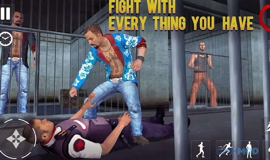 Ảnh 3 của Tải Gangster Jail Escape 3D Apk 1.33 cho Android iOs Hai tên tội phạm đang chiến đấu với một cảnh sát trong nhà tù