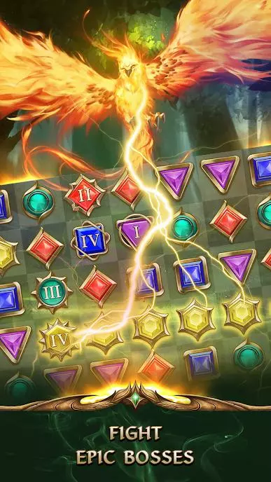 Ảnh 5 của Gemstone Legends Mod APK v0.52.803 (Menu, High Damage, God Mode) Ảnh mô tả một người chơi đang điều khiển bảng Match-3 trong Gemstone Legends Mod