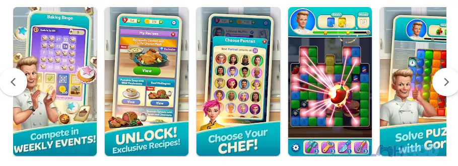 Ảnh 2 của Tải Gordon Ramsay Chef Blast Apk 1.57.0 cho Android iOs Gordon Ramsay xuất hiện trong game, cùng các khối nguyên liệu