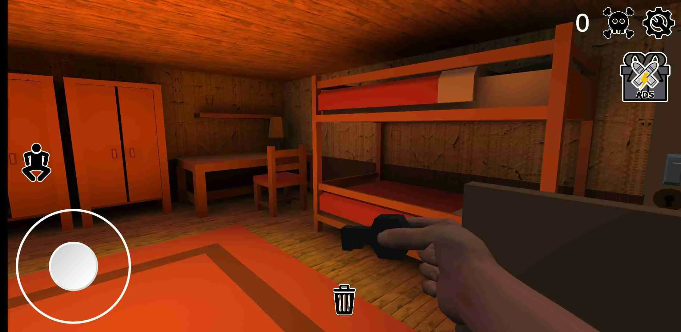 Ảnh 3 của Tải game Grandpa And Granny House Escape Mod APK v1.8.3 ( Dump Enemies, Không Quảng Cáo ) Giao diện game Grandpa And Granny House Escape với các nút điều khiển và bản đồ nhỏ