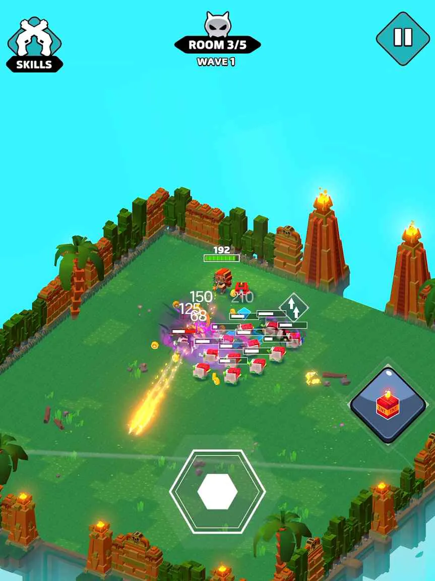 Ảnh 2 của Tải game Gun & Dungeons Mod APK 314 (Vô Hạn Tiền) Alt text mô tả một tay súng đang giao chiến với nhiều sinh vật bò sát trong hầm ngục