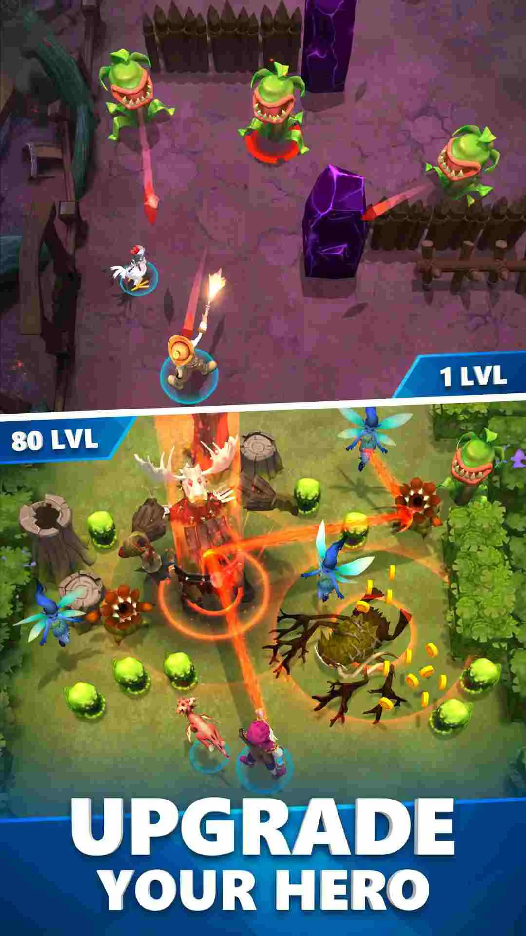 Ảnh 4 của Tải game Heroics: Epic Fantasy Legend Mod APK 3.10.31 (Bất tử/Onehit) Một anh hùng đang thực hiện phép thuật với hiệu ứng ánh sáng rực rỡ