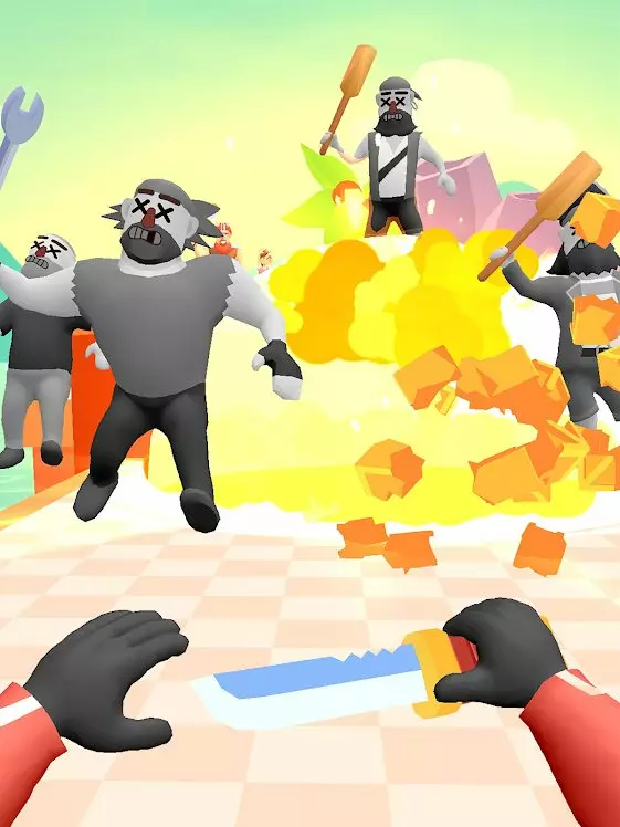 Ảnh 1 của Tải game Hit Master 3D Mod APK 1.7.7 (Vô Hạn Tiền) Cảnh phi dao trong Hit Master 3D Mod với nhân vật đang nhắm vào kẻ địch