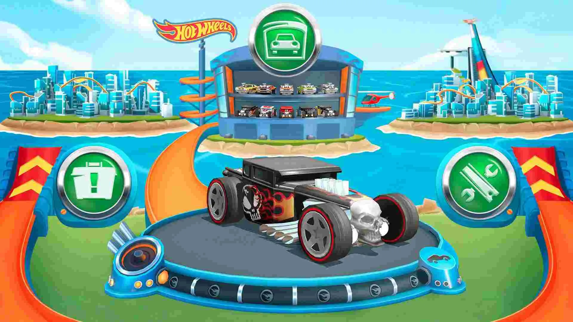 Ảnh 3 của Tải Hot Wheels Unlimited Mod APK 2022.1.0 (Menu, Mở Khóa Tất Cả) Một chiếc xe Hot Wheels màu vàng đang bay trên đường đua đầy màu sắc