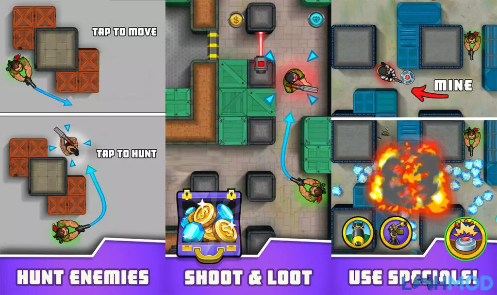 Ảnh 4 của Tải Hunter Assassin Mod APK V1.992 về Android Tiêu diệt kẻ địch và loại bỏ các băng đảng tội phạm