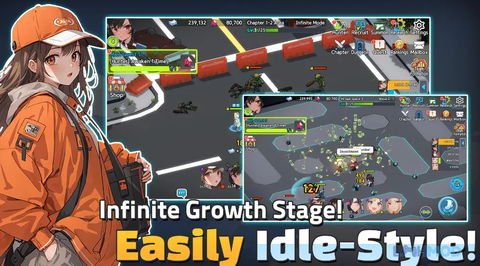 Ảnh 4 của Tải Hunter Party Idle RPG Mod Apk 1.24 (MENU, Vô Hạn Kim Cương) cho Android iOs Một đội thợ săn đang chiến đấu trong Hunter Party Idle RPG Mod