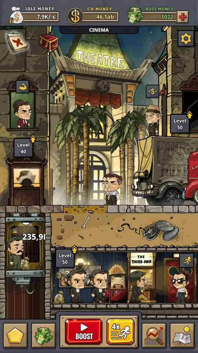 Ảnh 2 của Tải game Idle Mafia Boss Mod APK 1.23.1 (Vô Hạn Tiền) Thang máy vận chuyển thùng rượu trong nhà máy ngầm của Idle Mafia Boss Mod