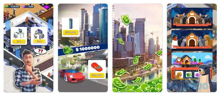 Ảnh 1 của Tải Idle Office Tycoon Mod Apk 1.9.7 (Vô Hạn Tiền/Gem) cho Android iOs Cảnh quan một thành phố với các tòa nhà văn phòng hiện đại