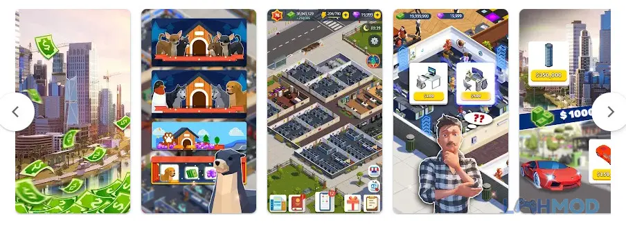 Ảnh 3 của Tải Idle Office Tycoon Mod Apk 1.9.7 (Vô Hạn Tiền/Gem) cho Android iOs Giao diện quản lý dự án bất động sản và lựa chọn nâng cấp