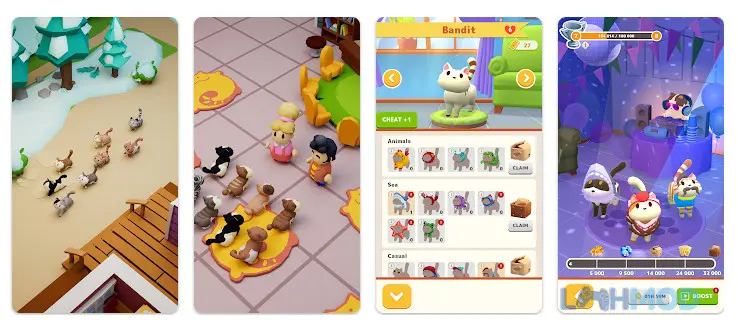 Ảnh 8 của Tải game Idle Pet Shelter Mod Apk 1.7.1 (Vô Hạn Tiền) cho Android iOs Nhiều chú mèo đang được chăm sóc và chơi đùa trong một căn phòng