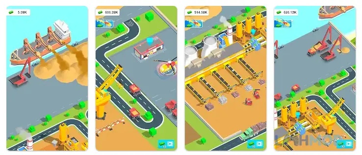 Ảnh 2 của Tải Idle Sand Tycoon Mod Apk 1.5.8 (Miễn phí phần thưởng) cho Android iOs Cảnh quan mỏ cát với xe tải và máy móc đang hoạt động