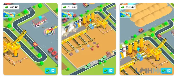Ảnh 4 của Tải Idle Sand Tycoon Mod Apk 1.5.8 (Miễn phí phần thưởng) cho Android iOs Tổng quan màn hình chơi game với giao diện người dùng và các biểu tượng