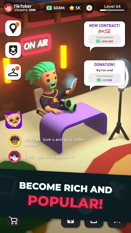 Ảnh 2 của Tải game Idle Tiktoker Mod APK 1.1.13 (Mua Sắm Miễn Phí) Người chơi đang tạo video trên Idle Tiktoker Mod