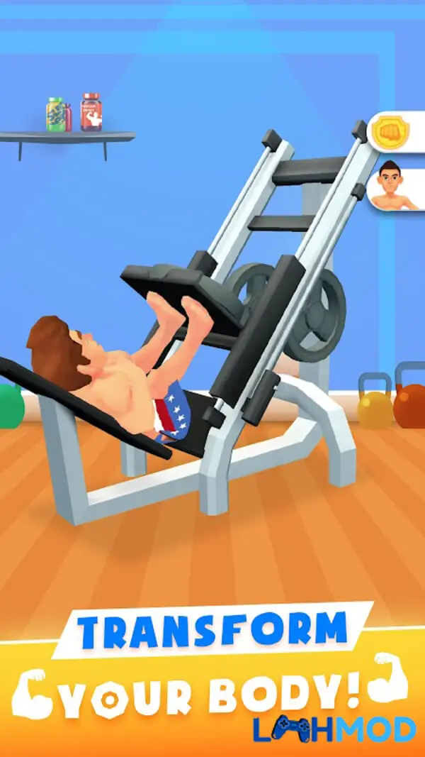 Ảnh 3 của Idle Workout Master Mod Apk v2.3.8 (vô hạn tiền) Giao diện phòng tập thể hình trong game Idle Workout Master