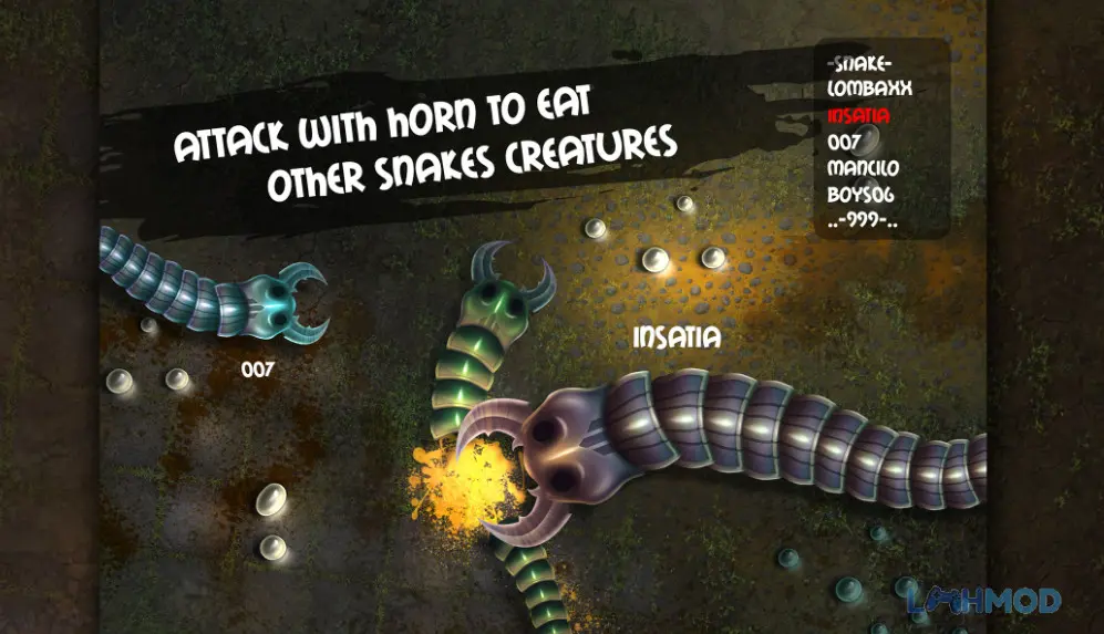 Ảnh 2 của Tải Insatiable IO Snakes Mod Apk v3.7.4 (Unlimited Exp, Grow, Ghost) cho Android iOs Giao diện game Insatiable IO Snakes với nhiều rắn đang di chuyển