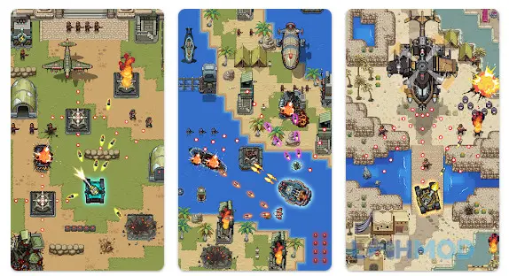 Ảnh 1 của Tải Jackal Army Retro Shooting Mod Apk 0.0.1511 (Vô Hạn Tiền) cho Android iOs Cảnh gameplay Jackal Army Retro Shooting với xe jeep đang bắn kẻ thù