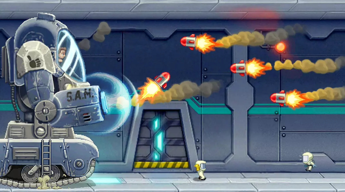 Ảnh 2 của Tải game Jetpack Joyride Mod APK 1.99.4 (Menu, Vô Hạn Coins) Barry Steakfries sử dụng cỗ máy tối tân để vượt qua các chướng ngại vật