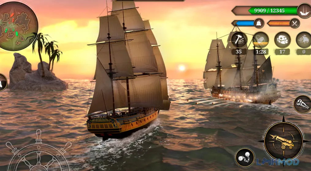 Ảnh 1 của Tải King of Sails Royal Navy Apk 0.9.539 cho Android iOs Cảnh game King of Sails Royal Navy mod apk với tàu chiến đang đối đầu