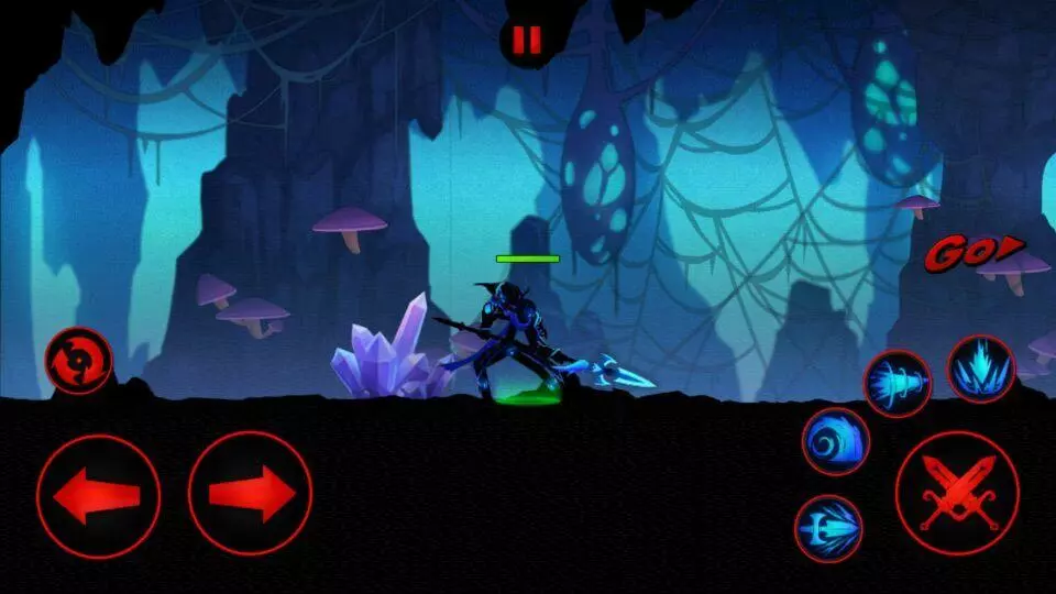 Ảnh 2 của League of Stickman Mod APK 6.1.6 (Coins, Gems, Kim Cương, Max Level, Hồi Chiêu) Giao diện chọn nhân vật và kỹ năng trong League of Stickman Mod