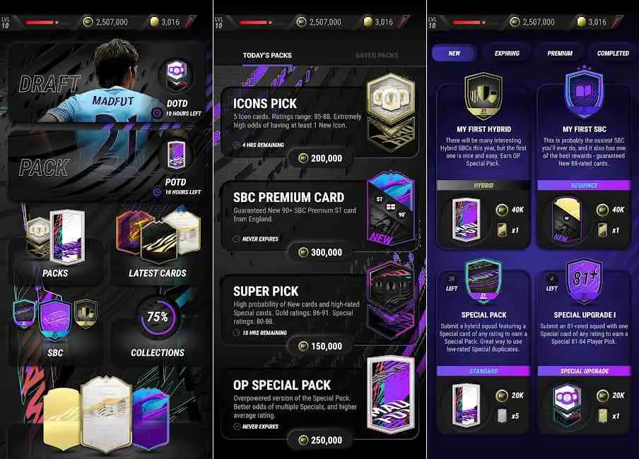 Ảnh 4 của Tải game MAD FUT 22 Mod APK 1.2.4 (Mở khóa tất cả) Giao diện mở gói thẻ cầu thủ mới trong MAD FUT 22 Mod