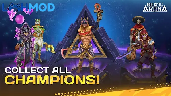 Ảnh 8 của Magic Battle Arena MOD APK 0.7.15 (Mod Vàng) Android Giao diện game Magic Battle Arena với nhiều pháp sư và thẻ bài