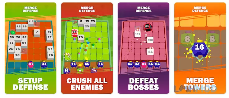 Ảnh 2 của Tải Merge Defense 3D Mod Apk 1.35.335 (Vô hạn kim cương) cho Android iOs Màn hình gameplay của Merge Defense 3D Mod, hiển thị các khối số đang chiến đấu