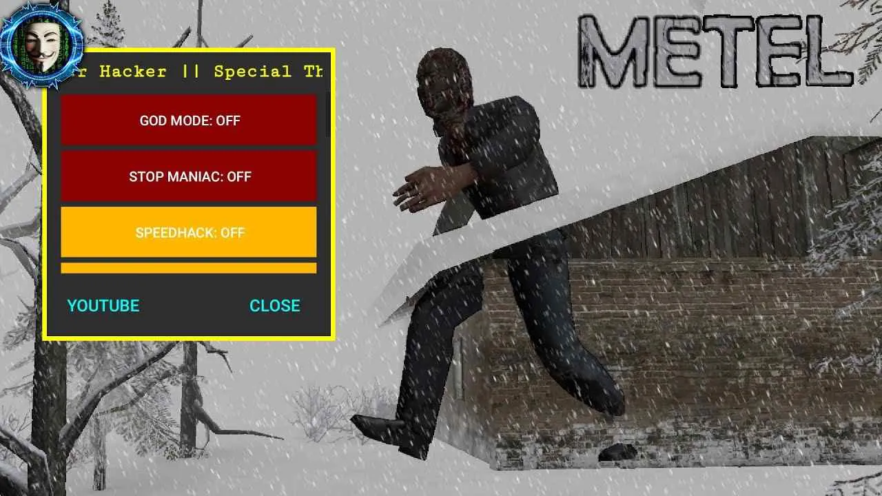 Ảnh 2 của Tải game METEL HORROR ESCAPE Mod APK V1.05 (Mở khóa mặt nạ) Màn hình giao diện game Metel Horror Escape với hiệu ứng đáng sợ