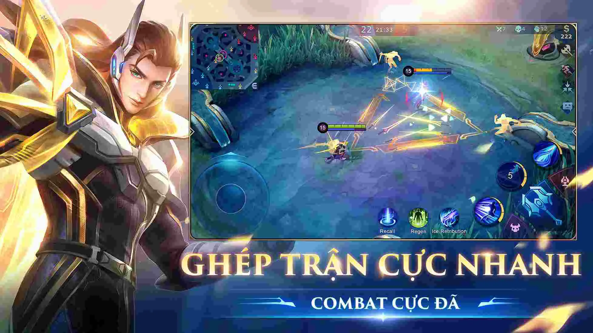 Ảnh 1 của Mobile Legends: Bang Bang Mod APK 1.7.34.7982 (Menu, Map, Skins) Cảnh chiến đấu trong Mobile Legends Bang Bang Mod với các vị tướng và trụ