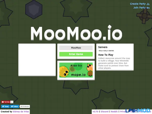 Ảnh 1 của Tải MooMoo.io Apk 1.0.2 cho Android, IOS Giao diện trong game MooMoo.io với bản đồ rộng lớn và các công trình xây dựng