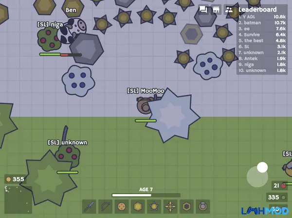 Ảnh 3 của Tải MooMoo.io Apk 1.0.2 cho Android, IOS Một người chơi MooMoo.io đang di chuyển trên bản đồ và thu thập tài nguyên